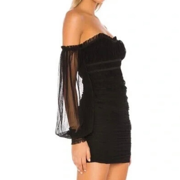 Majorelle Zata Mini Dress Black Ruched Long Sleeve Off Shoulder small REVOLVE - Picture 2 of 8